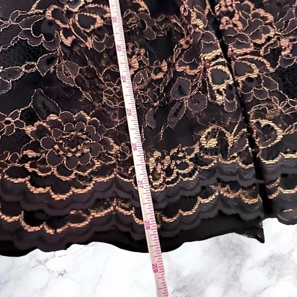 LAUREN RALPH LAUREN Skirt Womens 14 Black Gold Lace Tier MIDI Cocktail - Picture 11 of 14